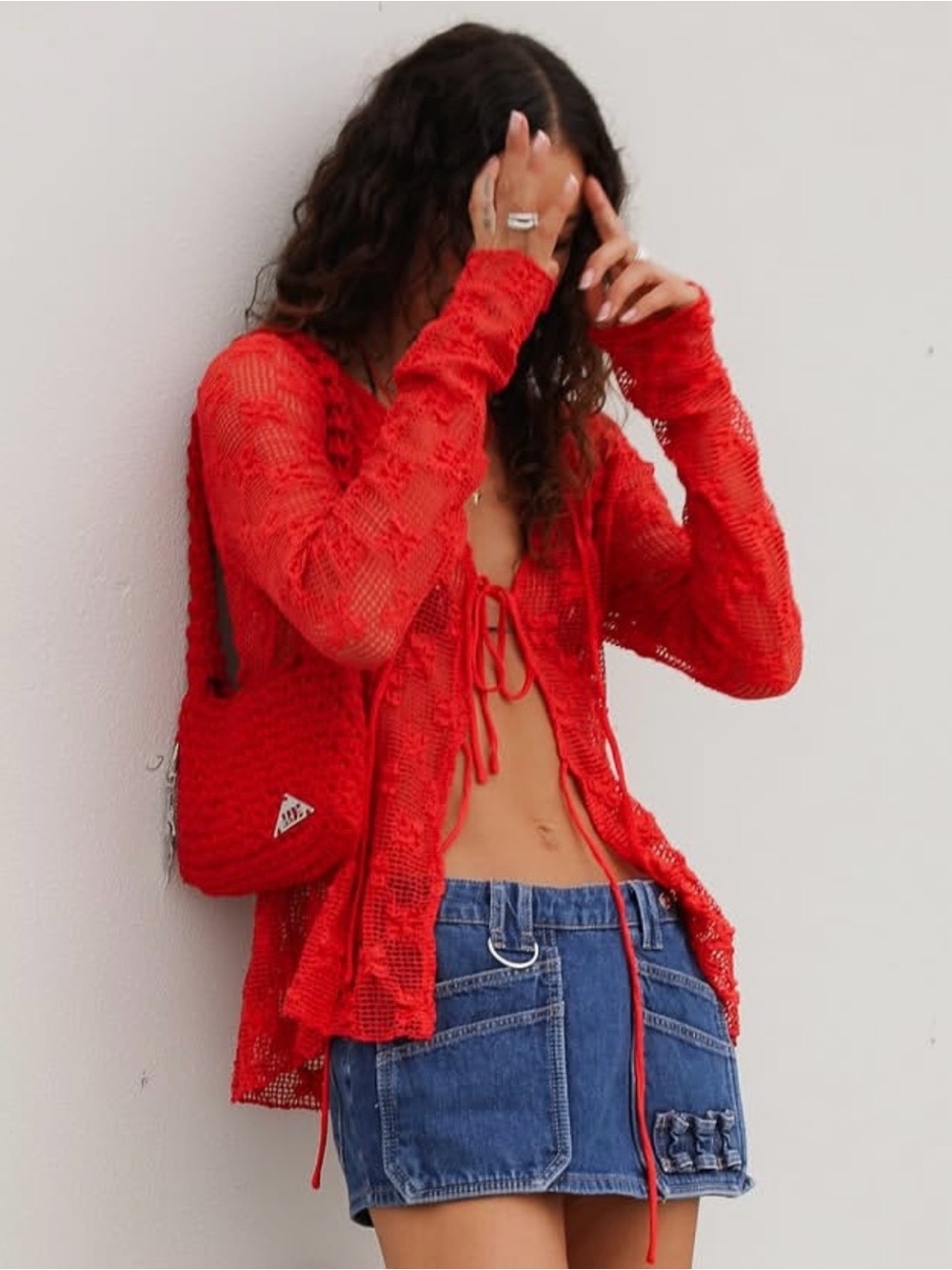 Free People Julie Knit Crochet Tie-Front Cardigan Sz Sm